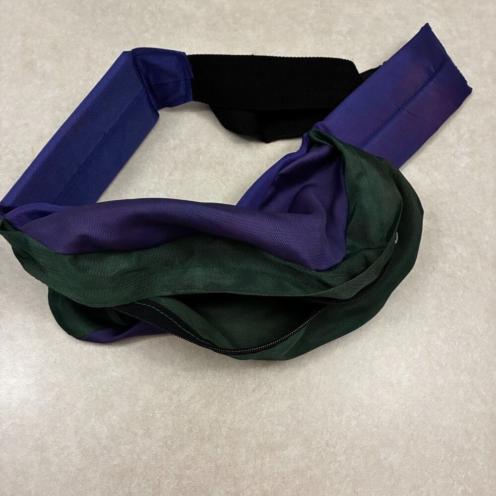 Vintage 90s Colorblock Fanny Pack Retro PurpleGreen Nylon Waist Bag Festval Rave